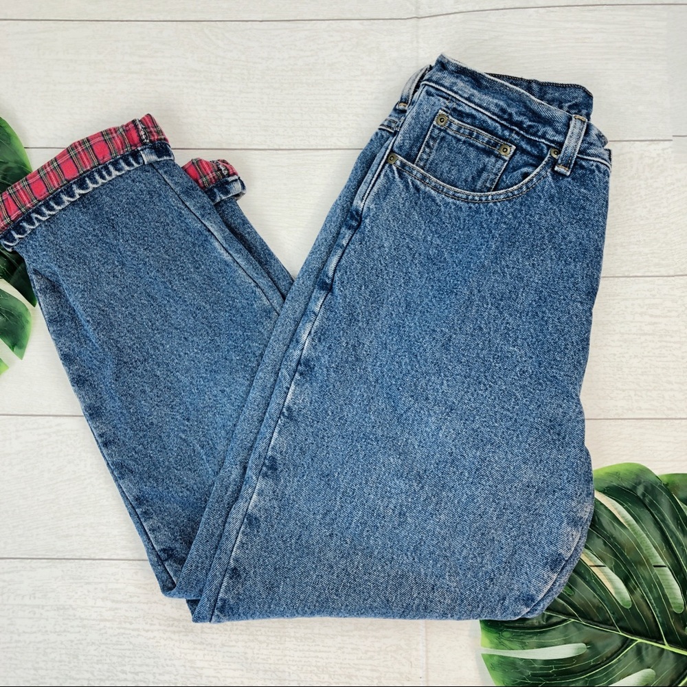 LL Bean Relaxed Fit Flannel Lined Mom Jeans Sz 26